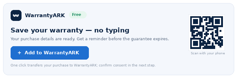 One-tap Add to WarrantyARK after checkout